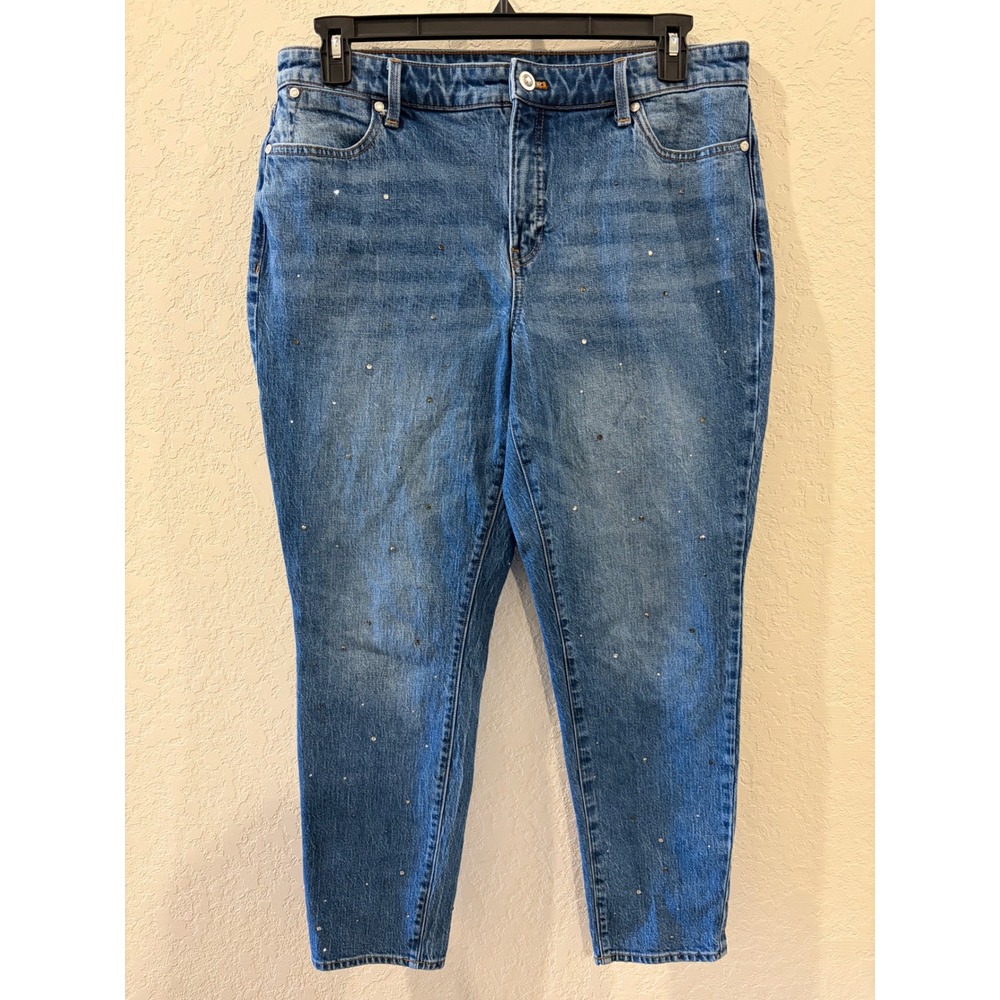 Talbots Slim Ankle Jeans Womens 12 Blue Medium Wash Rhinestone Studded Denim